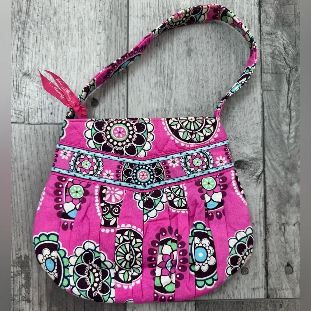 VERA BRADLEY Mini Cartera Pretty in Pink Pleated Shoulder Bag Purse Small
